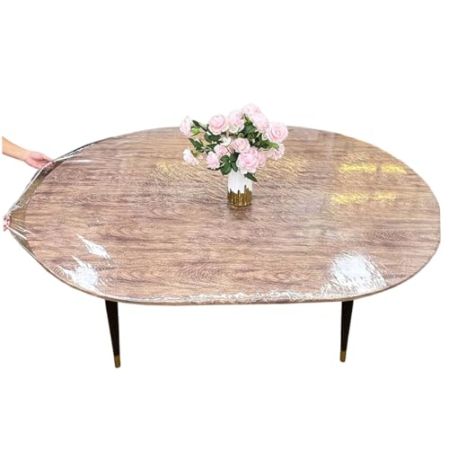 Muzrunq Mantel Ajustado Ovalado Protector de Cubierta de Mesa Transparente a Prueba de Aceite con Mantel de plástico elástico fácil de Limpiar para una Mesa Ovalada de 48x72 Pulgadas..