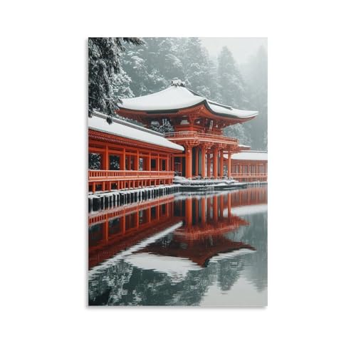 Affiches de bureau temple japonais hiver moderne 40x60