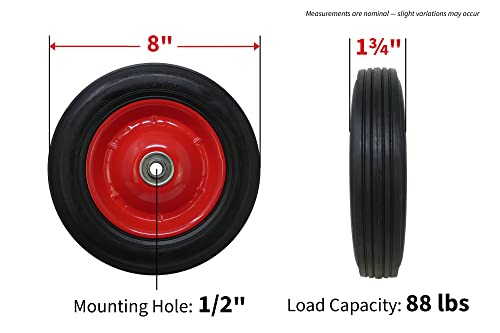 Image of Shepherd Hardware 9636 8-Inch Semi-Pneumatic Rubber Tire, Steel Hub with Ball Bearings, Ribbed Tread, 1 /2-Inch Bore Centered Axle, 8-Inch (Pack of 12)