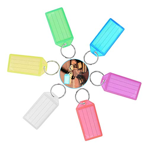Preisvergleich Produktbild Schlüsselanhänger,Schlüsselschilder 50er Pack Kunststoff Schlüsselanhänger Farbige Kofferanhänger mit Ring und Etiketten für Gepäck Haustier und Tasche Schulbüro Heimgepäck 6 Farben