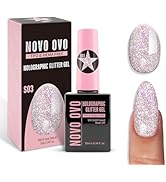 NOVO OVO Reflective Holographic Glitter Gel Nail Polish, S03 Orchid Aura (Crushed Diamond), TPO &...