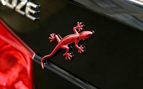 Image of 2PCS 3D Gecko Emblem Car Sticker Metal Chrome Silver Spider Badges Sticker for Universal Car Vehicle, Truck, Motorcycle, RV, Scooter, SUV, Door, Window for Headphone Decorations (Red Gecko)