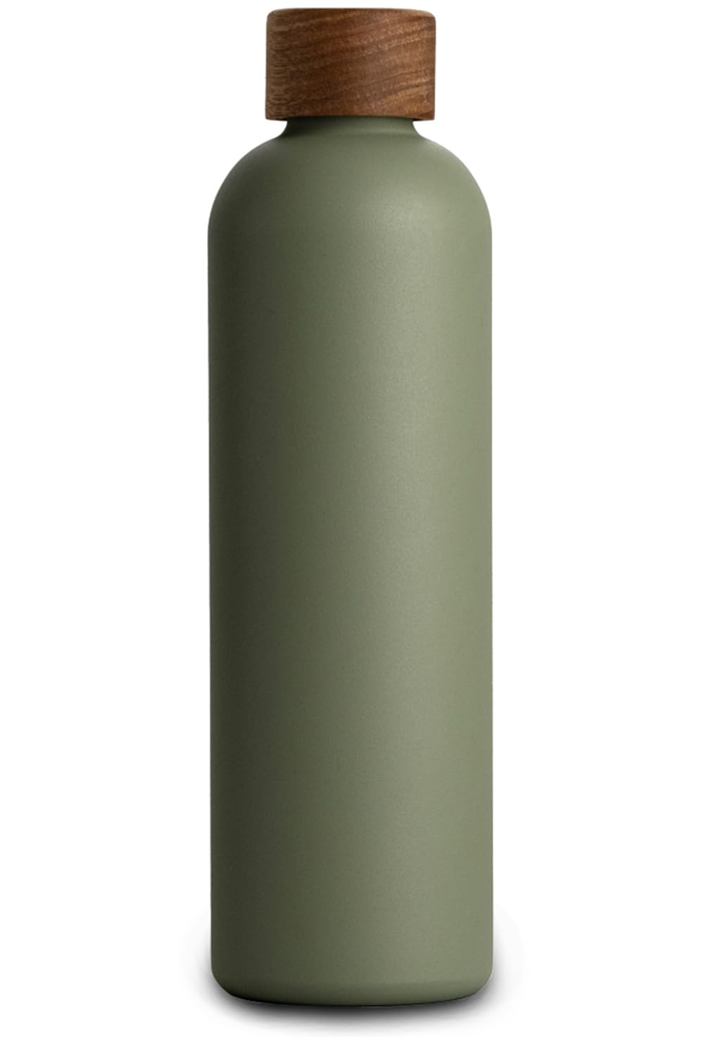 T&N Botella térmica de acero inoxidable de 1 litro, con tapa de madera de acacia, botella de agua aislada, a prueba de fugas en ácido carbónico, termo de 1000 ml, color verde oliva