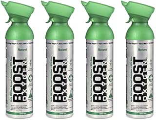 Boost Oxygen 10 Liter Natural Pure Canned Oxygen Bottle Canister with Built In Mouthpiece for High Altitudes and Recovery, Natural Flavor (4 Pack)