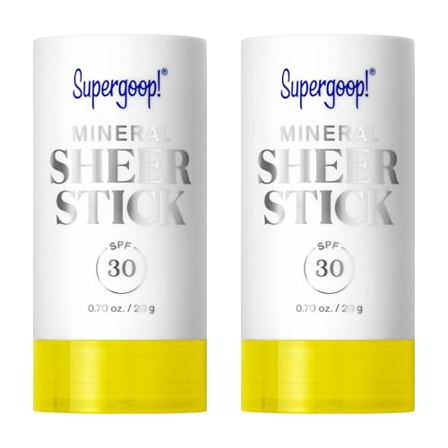 Supergoop! Mineral Sheer Stick SPF 30 Sunscreen - Mineral, Broad Spectrum Sunscreen for Face & Body - Helps Filter Blue Light - Natural Finish - For All Skin Types - 0.7 fl oz, Pack of 2