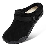 Besroad Women's Winter Warm Fur House Slippers Furry Slide Sandals Memory Foam Bedroom Shoes for Women New All Black 10 Women/8.5 Men