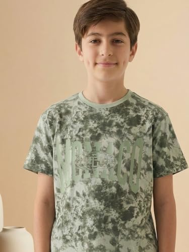 Image of Li'l Tomatoes Boys 100% Cotton Night Suit Set | Half Sleeve T-Shirt & Shorts | Color Block & Typography Print | Soft & Breathable Sleepwear | Casual Summer Wear | 9-16 Years