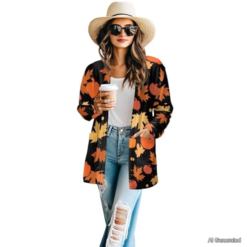 Image of Women's Lightweight Cardigans with Pockets Trendy Long Sleeve Open Front Cardigan Casual Tops Jackets Fall Oufits S-2XL
