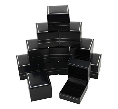 boxdisplays 12 Luxury Jewellers Jet Leatherette Ring Boxes for Jewellery Display Gift Anniversary Engagement Box