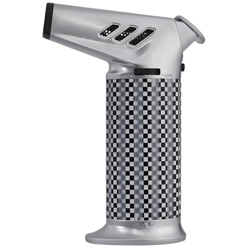 nopqw Encendedor de butano a Prueba de Viento, Encendido de 360° con Bloqueo de Seguridad y Ajuste de Llama, Recargable de butano, Adecuado for Cocina, Barbacoa, Vela.(Gray)