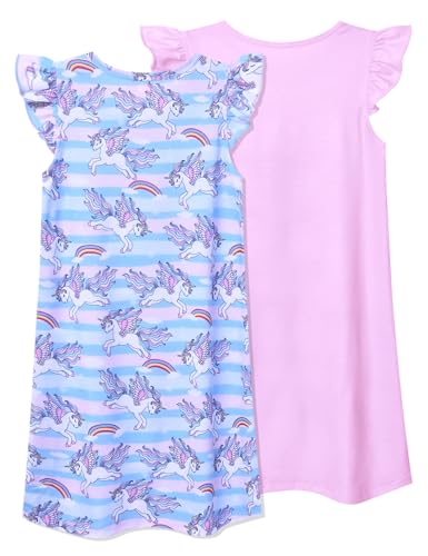 QPANCY 2-Pack Girls Nightgown Flutter Sleeves Pajamas Princess Night Dresses Cotton Sleepwear2