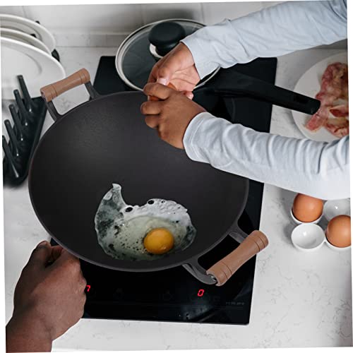 Wok de hierro fundido con doble mango de madera miniatura 2