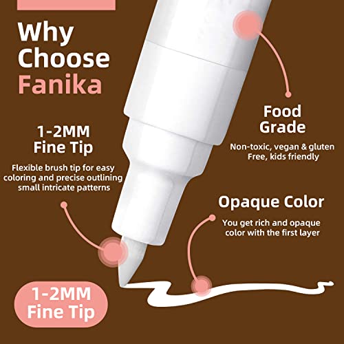 Fanika 2PCS White Edible Markers for Cookie Decorating, Smooth Tip Food Grade Gourmet Writer for Chocolate, Fondant, Macaron, Fondant, Edible Pens for Halloween, Christmas
