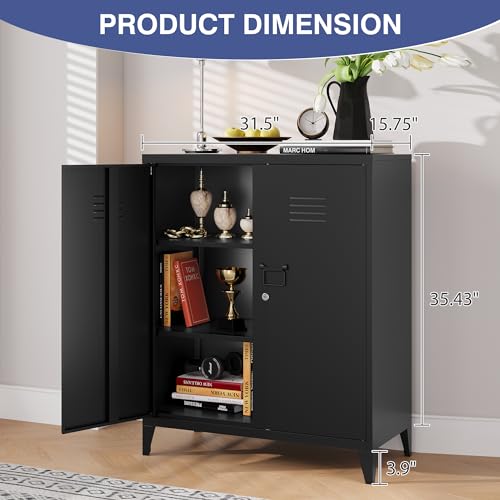 LISSIMO Metal Storage Cabinet,Home Office Cabinet with Doors and Adjustable Shelves,Locking Cabinet with Adjustabl Leg Levelers Assembly Required(Black) - Thumbnail 5