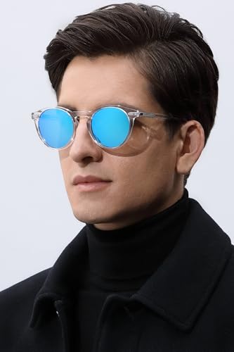 Image of CARFIA Acetate Polarized Sunglasses for Men Retro Classic Round Shades