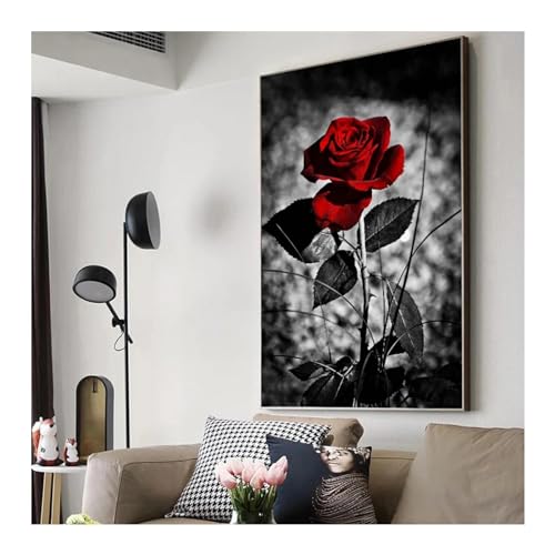 Peinture toile rose fleur 65x90 cm avec cadre interne pour salon
