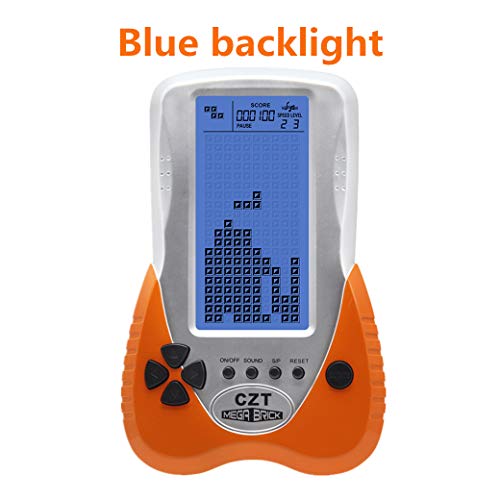 Preisvergleich Produktbild CZT Neue große Bildschirm Tetris Spielkonsole Blaue Hintergrundbeleuchtung Unterstützung Stecker Kopfhörer eingebaute 23 Spiele Freizeit Puzzle Kinder Geschenk Spielzeug (Orange)