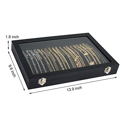 Siveit Premium Necklace Organizer Box - 20 Hooks Jewelry Tray with Transparent Lid - Display Box for Necklaces, Pendants - Suitable for Women and Girls (Black)