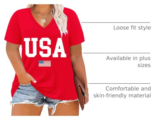 Image of ForHailey Women's Plus Size V Neck Tops Summer Short Sleeve T Shirt