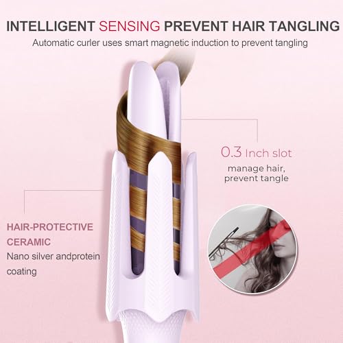 Image of Auto Rotating Hair Curler - 4 Temperature and Timer Settings, Automatic Curling Iron with Automatic Shut-Off, Anti-Tangle and Scalding, Curling Wand for Long Lasting Curls (Purple)