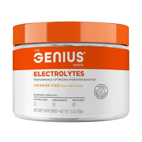 Genius Electrolytes Powder Drink Mix, Orange Fizz, 30 Servings - Natural Hydration Booster & Endurance Supplement with Potassium, Magnesium & Zinc - Sugar Free & No Artificial Sweeteners or Dyes