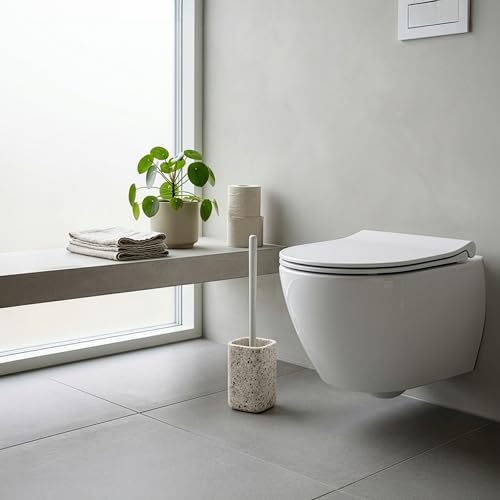 Image of Vigar Zense Toilet Brush and Holder Set, Polyresin Stone, Terrazzo