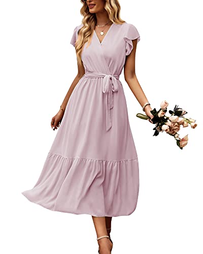 Damen Sommer Lang Kleid V-Ausschnitt Kurzarm Blumen Maxikleid A-Linie...