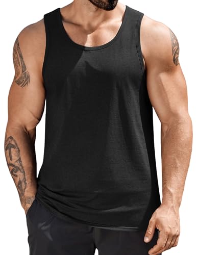 COOFANDY Mens Sleeveless Tee Shirts Cotton Pack Gym Workout Tank Tops Running T Shirt Black