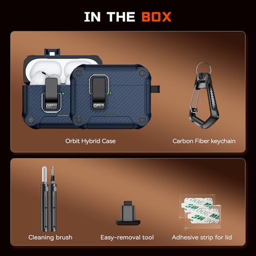 Image of Inesore for AirPods Pro 3 Case with Secure Lock (Dark Blue) | Phone Stand Design,Compatible with MagSafe,Automatic Snap Switch Secure Cover Carbon Fiber Texture with Cleaner Kit