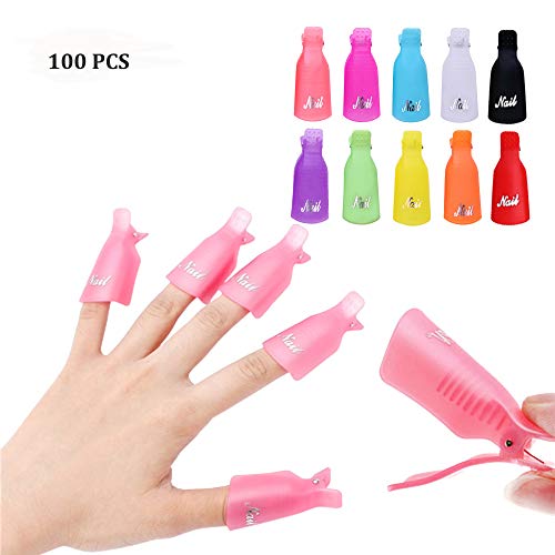 Nail Polish Remover Clips, 100 Pcs Acrylic Nail Clips Caps For Remover Cleaner Clip Caps Tool Irchlyn (10 Colors) #TOP1