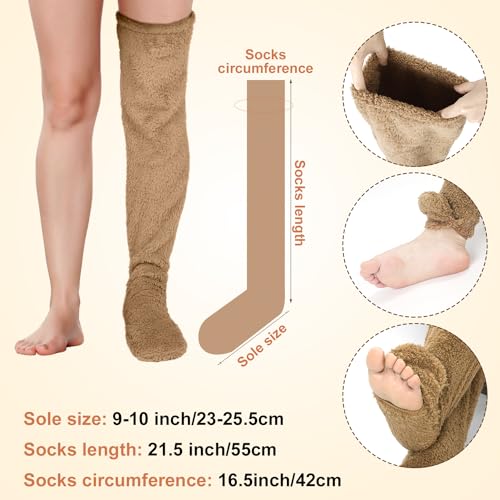 Image of Plush Warmth Long Socks, Over Knee High Fuzzy Socks Fuzzy Leg Warmers Plush Slipper Stockings Teddy Leg Long Sock Furry Long Leg Warmers Fuzzy Thigh High Socks for Women Winter Home Sleeping Socks