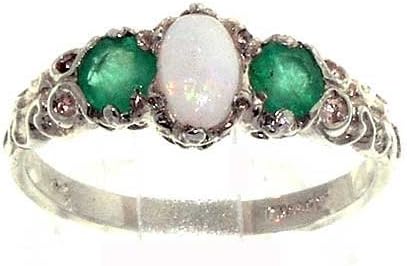 LetsBuyGold 925 Sterling Silver Natural Opal and Emerald Womens Promise Ring - Size 6.5