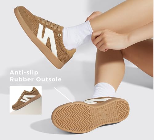 Image of LUCKY STEP Women Retro Gum Sole Fashion Sneakers | Genuine Leather Classic Tennis Skate Walking Shoes Anti Slip Trainers