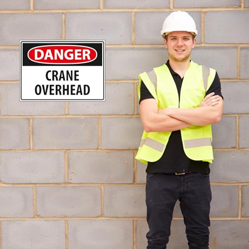 Panneau danger grue overhead vinyle blanc 35x25 cm contre risques de chutes