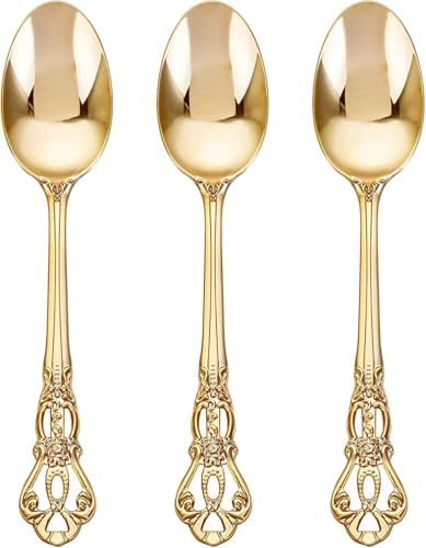 Joyido 150PCS Gold Plastic Spoons - Gold Spoons Disposable - 8.1 Inch Heavy Duty Plastic Silverware - Heavyweight Elegant Disposable Utensils for Catering, Parties, Dinners, Weddings