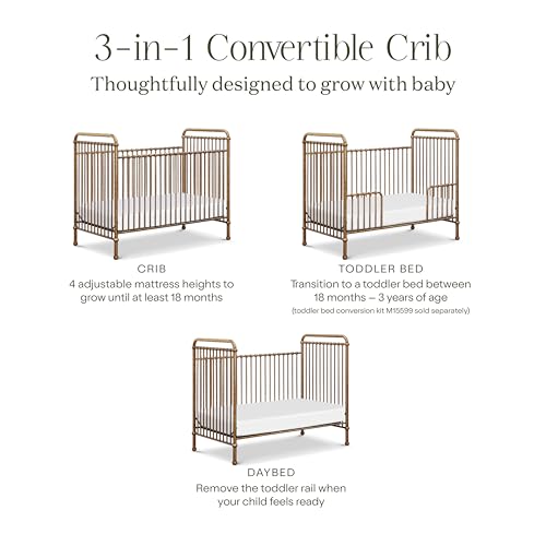 Namesake M15501VG Abigail 3-In-1 Convertible Metal Crib In Vintage Gold thumb #3