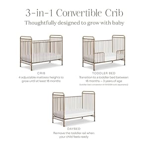 NAMESAKE Abigail 3-in-1 Convertible Baby Crib (Gold) - GREENGUARD Gold Certified - Convertible Crib to Toddler Bed and Daybed - Baby Bed w/ 4 Adjustable Heights - Vintage Baby Crib Convertible NAMESAKE Abigail 3 in 1 Convertible Baby Crib Gold GREENGUARD Gold Certified Convertible Crib to Toddler Bed and Daybed Baby Bed w 4 Adjustable Heights Vintage Baby Crib Convertible