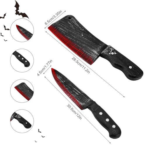 Goktvai 2pcs Halloween Knife Prop, Realistic Plastic Bloody Knife Dagger Set Halloween Weapon Props Martial Arts Prank Toy for Horror Blood Party Cosplay Costume Accessories - Image 2