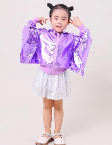 YIYI Girls Metallic Jacket Hoodie Zip Up Jakcets Kids Long Sleeve Unique Cute Bat Coat Boys Girls Outwear Halloween4