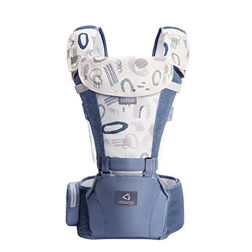 Bebamour Baby Carrier for 0-36Months, 3D Air Mesh Baby Carrier Backpack for Newborn to Toddler, Approved by Safety Standard, Ergonomic Baby Hip Seat 6 in 1 Front Carrier (Summer Blue)