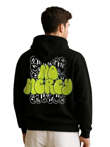 Image of Veirdo Cotton Fleece Regular Fit Hooded Sweatshirt Lastest Back Graphic Printed Winter Hoodies for Men (Available Colors: Marine Green, Marshmellow, Black, SOYA Bean, Orange & Blue)