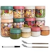 12Pack Overnight Oats Containers with Lids, 16oz, 8oz & 4oz Glass Jars with Airtight Lids, Wide m...