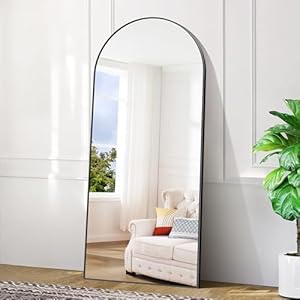 BONEWEI Bogen Ganzkörperspiegel, 179x65cm Gewölbter Standspiegel, Schwarz an der Wand montiert, lehnend, Bodenspiegel Ganzkörper, Großer Wandspiegel mit MetalleRahmen für Wohnzimmer, Schlafzimmer