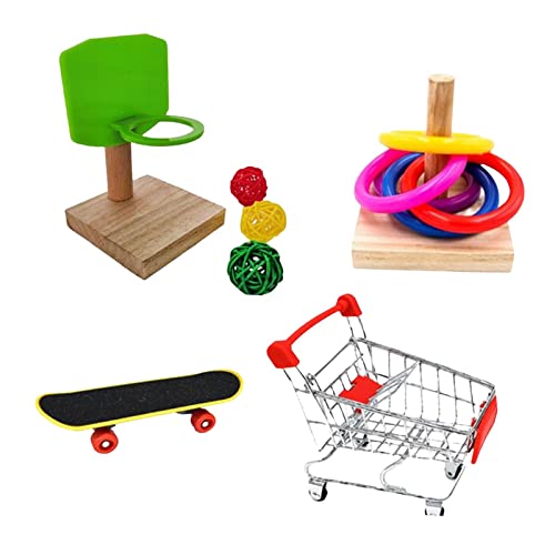 Baoblaze Bird Training Toys Parrot Toy Parakeet Cockatiels Skateboard Stacking Rings Basketball Shopping Cart Tabletop for Cockatiel Budgie Lovebird - Image 3
