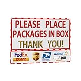 Delivery Signs for Packages, Package Delivery Boxes for outside Use - Please Place Packages in Box, Thank You - Packages Deliverys Instructions Metal Sign Mail Box Yard Signs 12 X 8 Inch