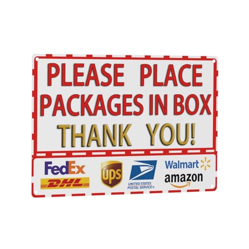 Delivery Signs for Packages Package Delivery Boxes for outside Use - Please Place Packages in Box Thank You - Packages Deliverys Instructions Metal Sign Mail Box Yard Signs 12 X 8 Inch