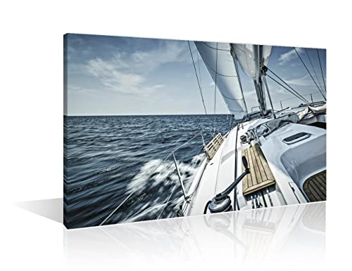 Toile voilier en mer horizon océan tableau haut de gamme encadré 40x61