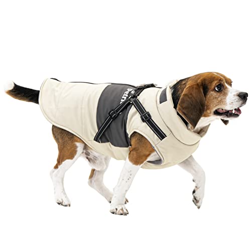 Petridge Dog Clothes With Harness Warm Winter Coat Cold Weather Coats For Puppy Small Medium Dogs (Beige L) #TOP8