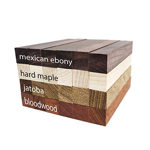 Exotic Wood Pen Blanks 24-Pack: Bloodwood, Mexican Ebony, Jatoba, Hard Maple, 6 Of Each Wood Type, 5 X 3/4 X 3/4 Inches #TOP1