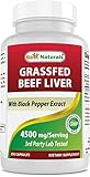 Top 10 Best Grass Fed Liver Supplement Reviews for Health 4 Best Naturals Grass Fed Beef Liver Capsules 4500mg 250 Count - Desiccated Supplement - Energy Production, Detoxification, Digestion, Immunity - Added Black Pepper Extract for Maximum Absorption.